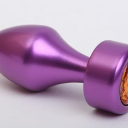 Фиолетовая анальная пробка с широким основанием и жёлтым кристаллом - 7,8 см.